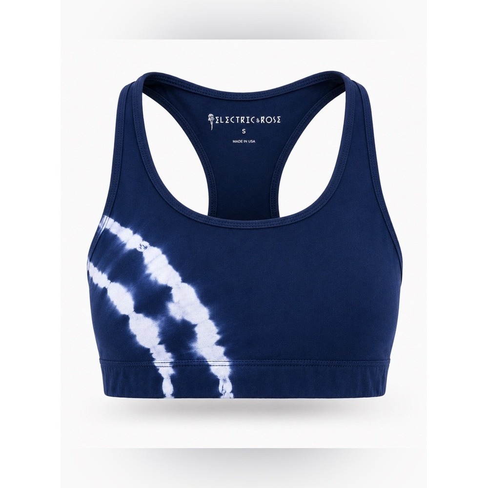 Electric & Rose Navy Blue Tie Dye Sports Bra S Racerback Stretch Activewear Top